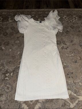 White Shift Dress with Ruffle Sleeves